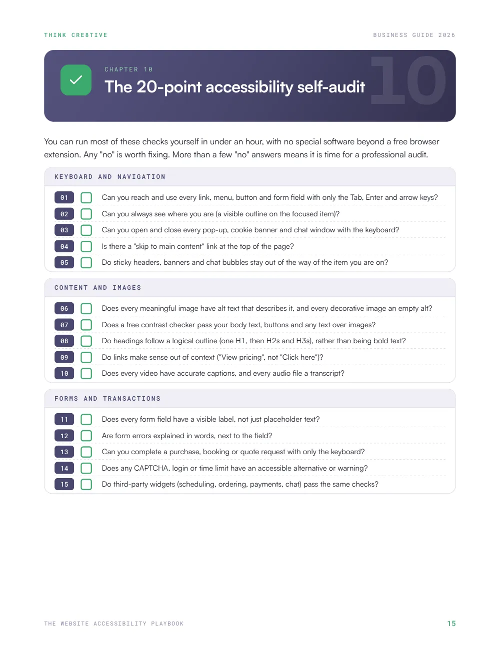 Preview page: The 20-point accessibility self-audit