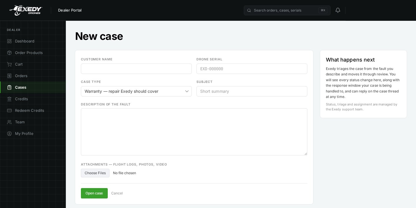 Exedy Dealer Hub new warranty case form